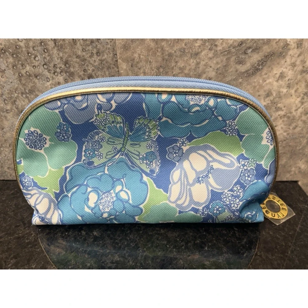 Estee Lauder / Lilly Pulitzer Blue Floral Zippered Cosmetic Makeup Bag‎ - NEW